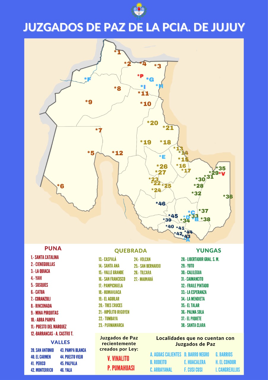 Mapa con referencias de la Justicia de Paz