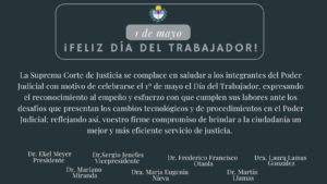 DÍA DEL TRABAJADOR: SALUTACIÓN DE LA SUPREMA CORTE DE JUSTICIA