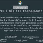 DÍA DEL TRABAJADOR: SALUTACIÓN DE LA SUPREMA CORTE DE JUSTICIA